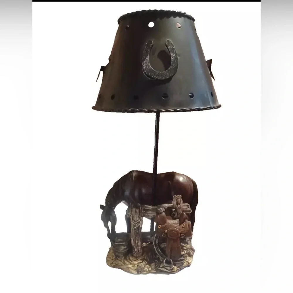 Western Ceramic Porcelain Accent Tealite Lamp Horse Drinking Water
